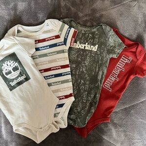 Timberland Baby Onesie Trio in White, Green, and Red